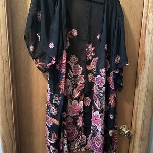 Maurices Black Floral Kimono Cardigan
